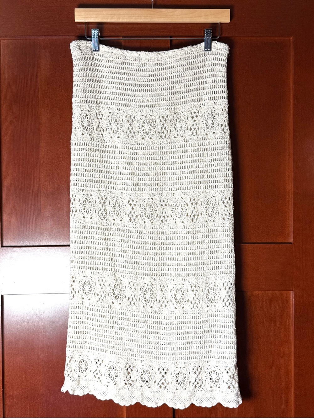Dex Boho Crochet Lace Lined Midi Skirt Cream Size Medium